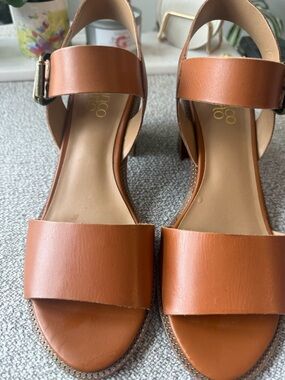 Franco Sarto Cognac Leather Block Heel Sandals